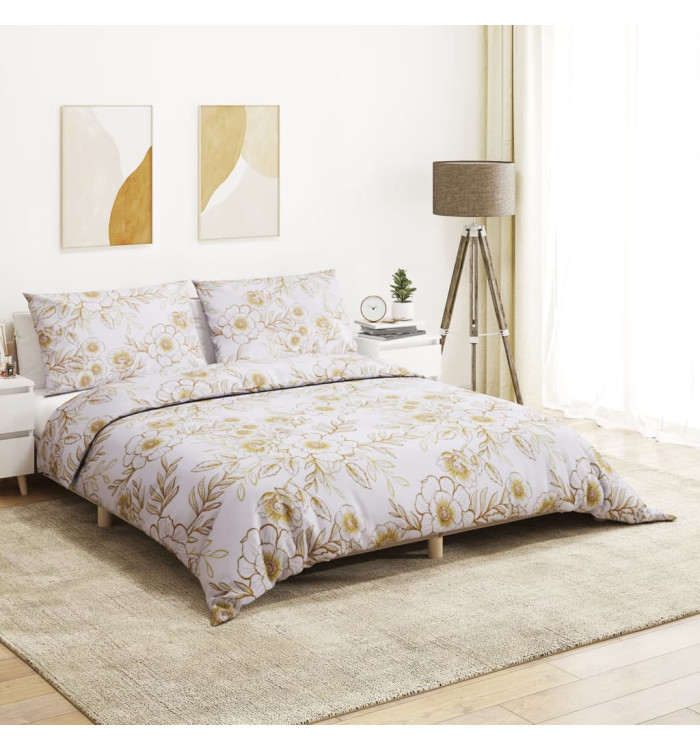 Ensemble de housse de couette blanc et marron 200x200 cm Coton | Mobilier & Déco