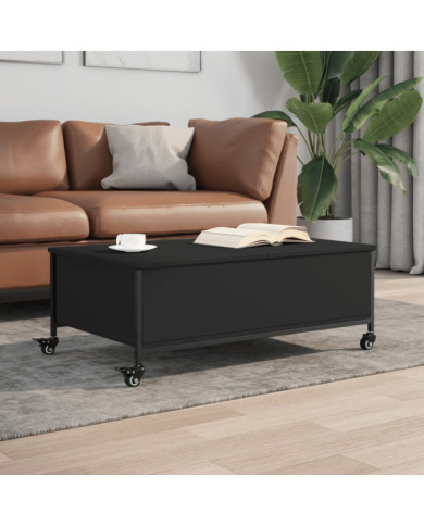 Table basse avec roulettes noir 91x55x34 cm bois d'ingénierie | Mobilier & Déco