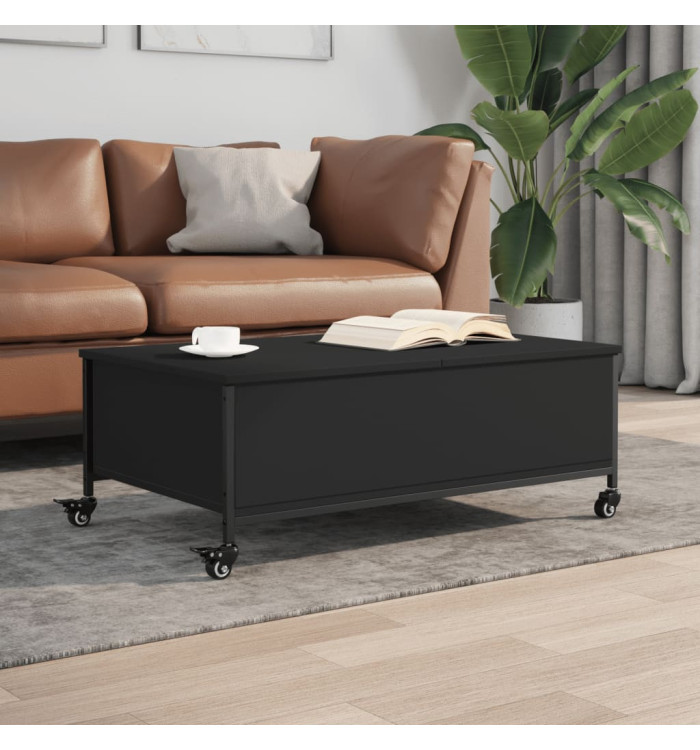 Table basse avec roulettes noir 91x55x34 cm bois d'ingénierie | Mobilier & Déco