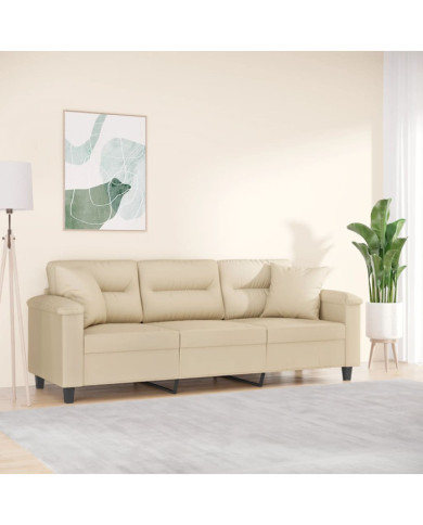 Canapé 3 places avec oreillers crème 180 cm tissu microfibre | Mobilier & Déco