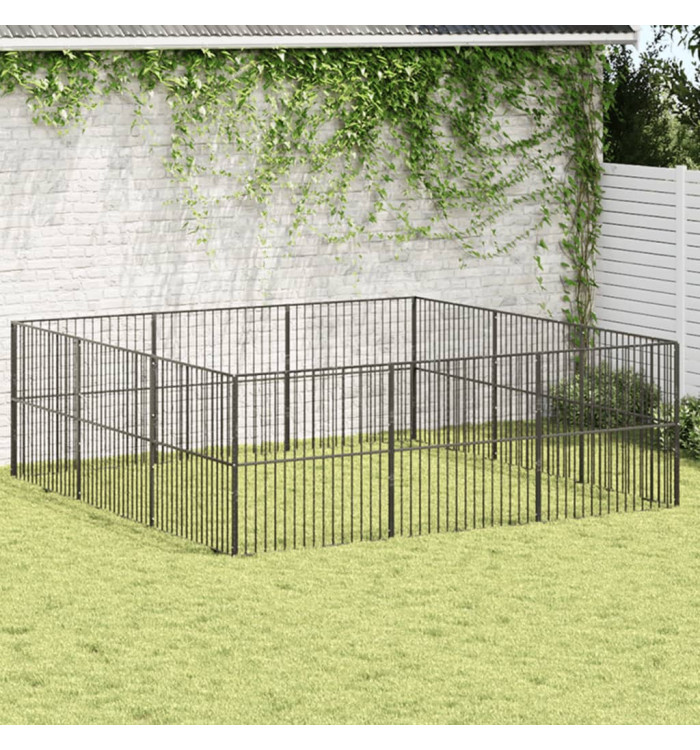 Parc pour chien 12 panneaux noir acier galvanisé | Mobilier & Déco