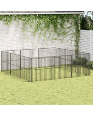 Parc pour chien 12 panneaux noir acier galvanisé | Mobilier & Déco