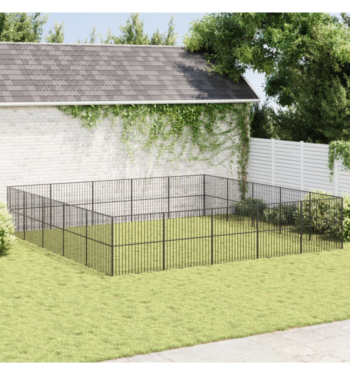 Parc pour chien 20 panneaux noir acier galvanisé | Mobilier & Déco