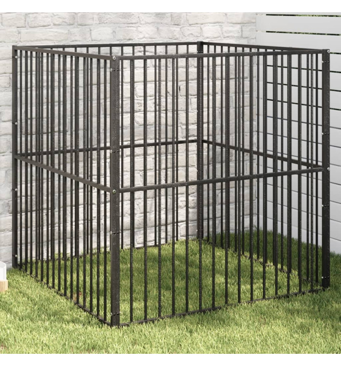 Parc pour chien 4 panneaux noir acier galvanisé | Mobilier & Déco