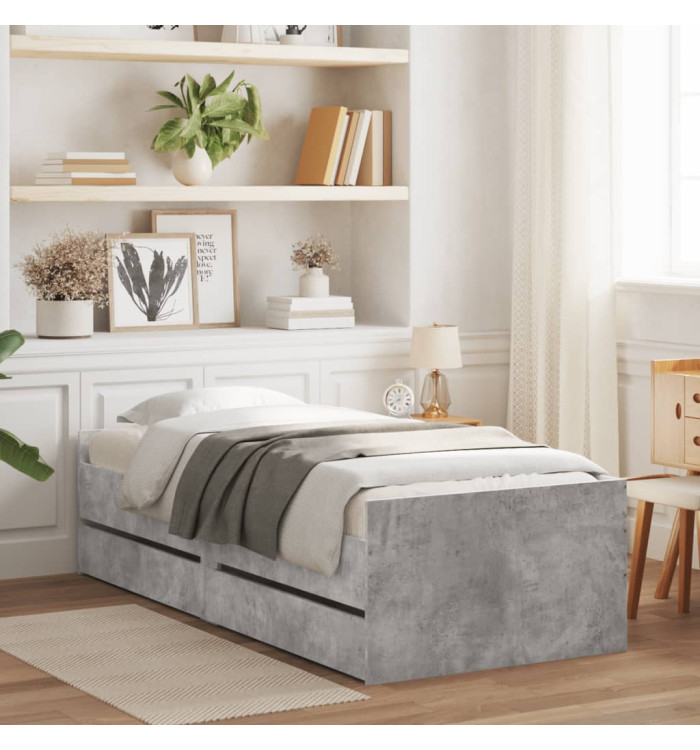 Cadre de lit avec tiroirs sans matelas gris béton 90x200 cm | Mobilier & Déco