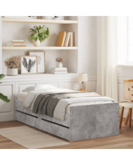 Cadre de lit avec tiroirs sans matelas gris béton 90x200 cm | Mobilier & Déco