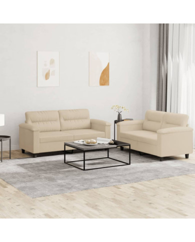 Ensemble de canapés 2 pcs avec coussins crème tissu microfibre | Mobilier & Déco