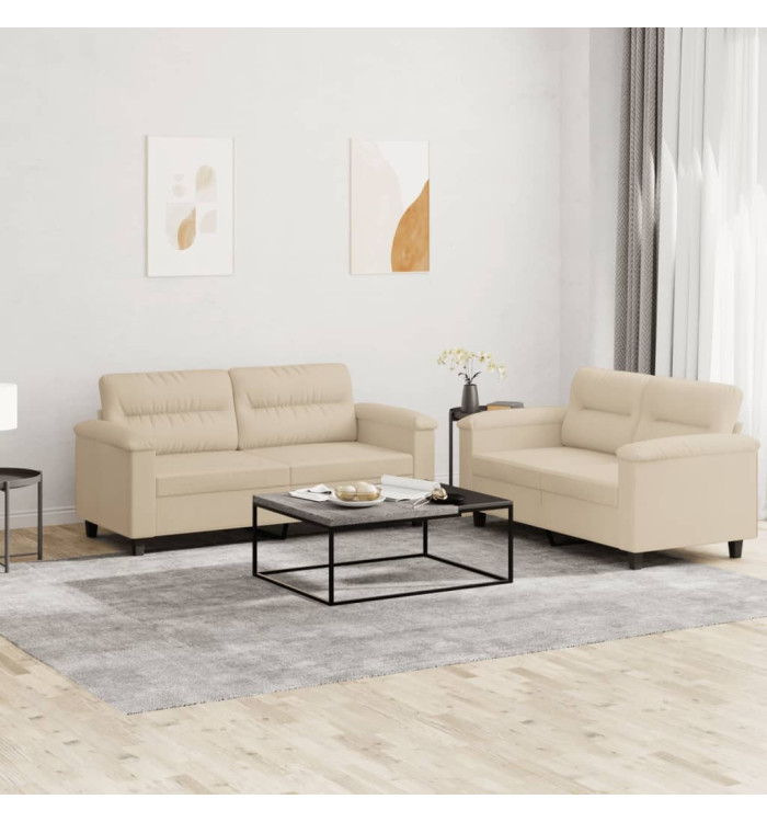 Ensemble de canapés 2 pcs avec coussins crème tissu microfibre | Mobilier & Déco