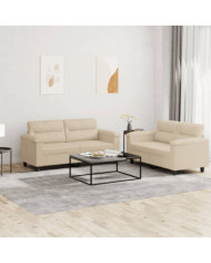 Ensemble de canapés 2 pcs avec coussins crème tissu microfibre | Mobilier & Déco