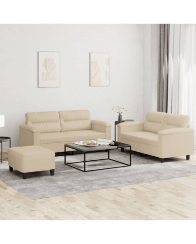 Ensemble de canapés 3 pcs avec coussins crème tissu microfibre | Mobilier & Déco