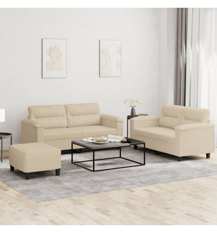 Ensemble de canapés 3 pcs avec coussins crème tissu microfibre | Mobilier & Déco