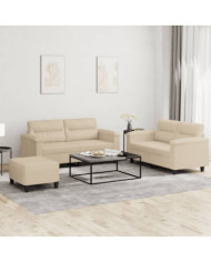Ensemble de canapés 3 pcs avec coussins crème tissu microfibre | Mobilier & Déco
