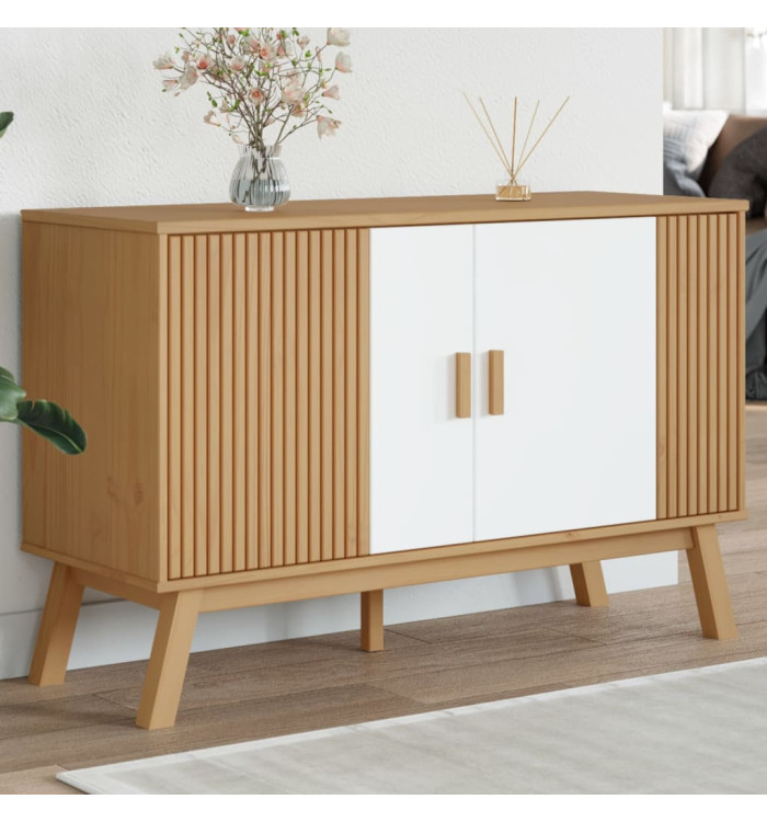 Buffet OLDEN blanc et marron 114x43x73,5 cm bois massif de pin | Mobilier & Déco