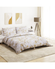 Ensemble de housse de couette blanc et marron 155x220 cm Coton | Mobilier & Déco