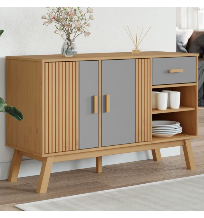 Buffet OLDEN gris et marron 114x43x73,5 cm bois massif de pin | Mobilier & Déco