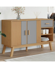 Buffet OLDEN gris et marron 114x43x73,5 cm bois massif de pin | Mobilier & Déco
