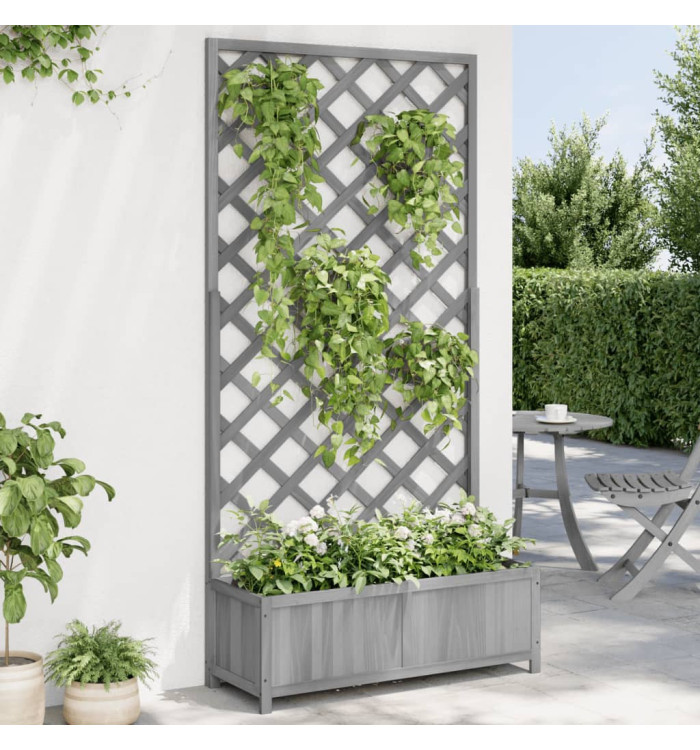 Jardinière avec treillis gris bois massif de sapin | Mobilier & Déco