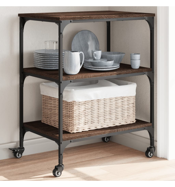 Chariot de cuisine chêne marron 60x41x76 cm bois d'ingénierie | Mobilier & Déco