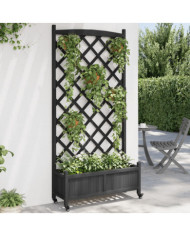 Jardinière avec treillis et roues noir bois massif de sapin | Mobilier & Déco