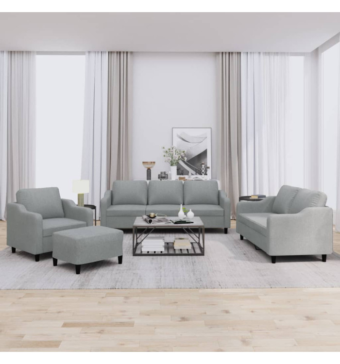 Ensemble de canapés 4 pcs avec coussins Gris clair Tissu | Mobilier & Déco