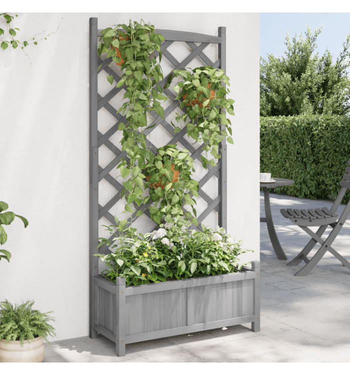 Jardinière avec treillis gris bois massif de sapin | Mobilier & Déco