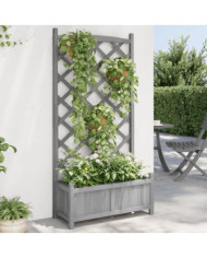 Jardinière avec treillis gris bois massif de sapin | Mobilier & Déco