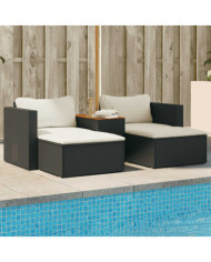 Salon de jardin 5 pcs avec coussins noir résine tressée acacia | Mobilier & Déco