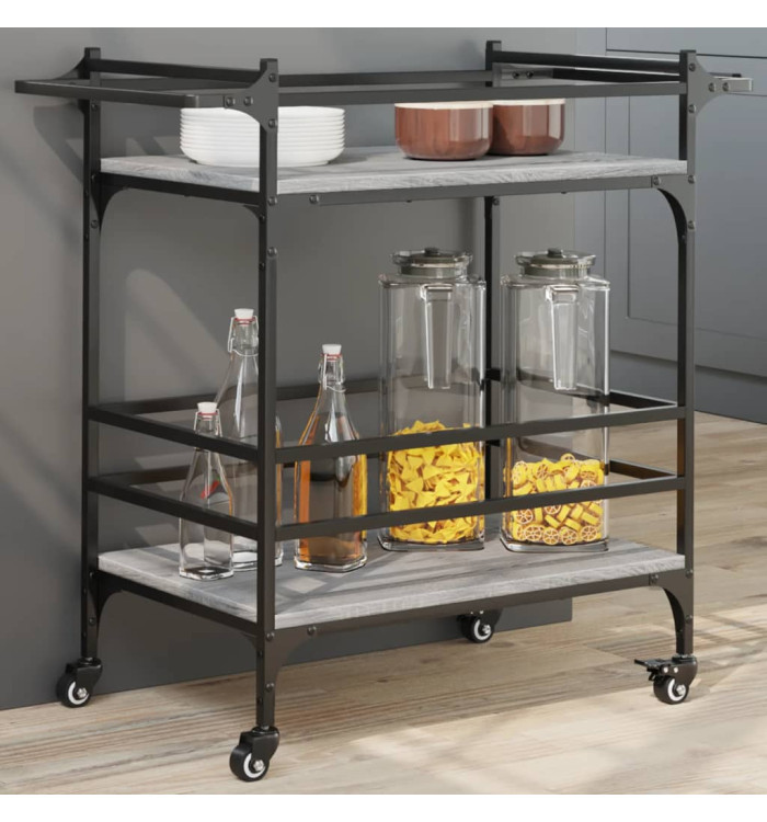 Chariot de cuisine sonoma gris 82x40x78,5 cm bois d'ingénierie | Mobilier & Déco