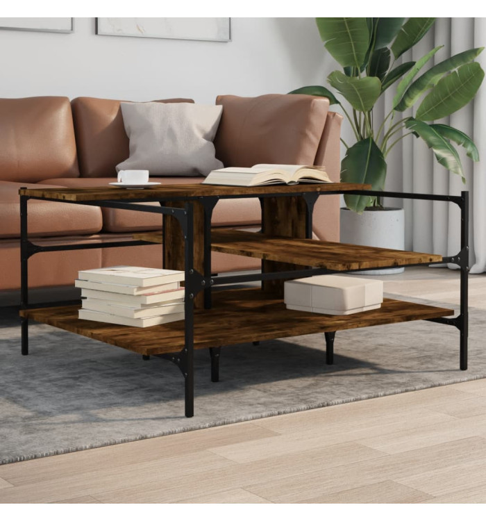 Table basse chêne fumé 100x100x48,5 cm bois d'ingénierie | Mobilier & Déco