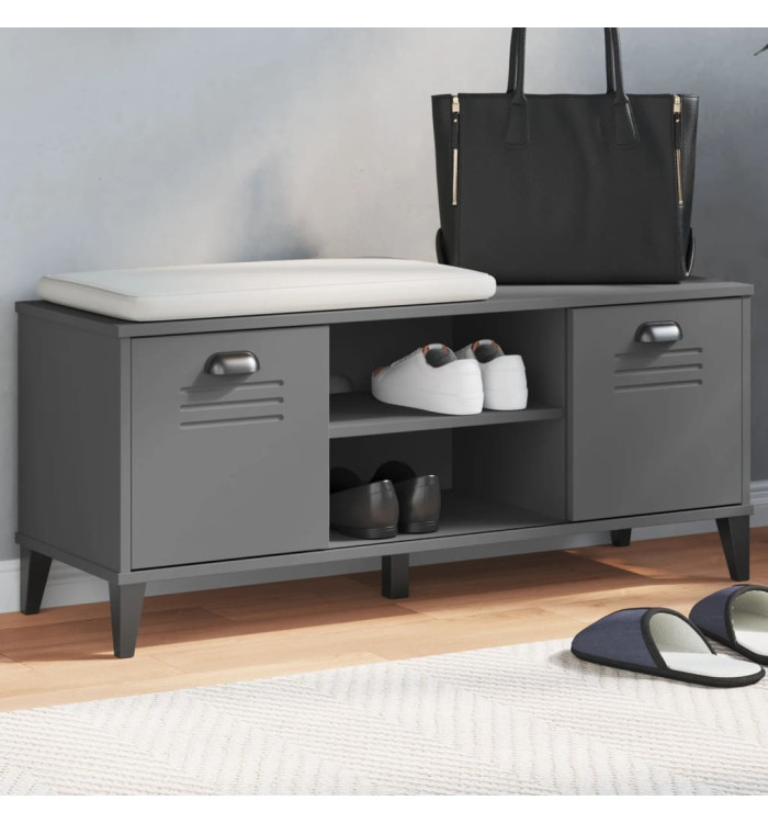 Banc à chaussures VIKEN gris anthracite bois massif de pin | Mobilier & Déco