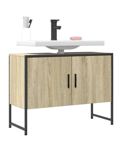 Armoire lavabo de salle de bain chêne sonoma bois d'ingénierie | Mobilier & Déco