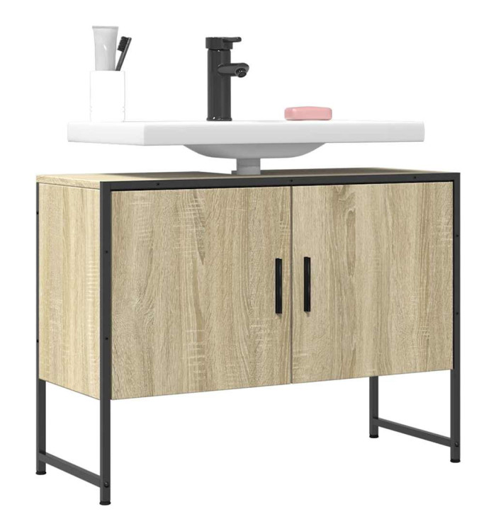 Armoire lavabo de salle de bain chêne sonoma bois d'ingénierie | Mobilier & Déco