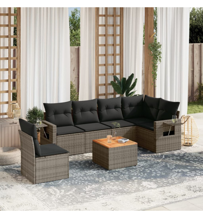 Salon de jardin avec coussins 7 pcs gris résine tressée | Mobilier & Déco