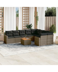 Salon de jardin avec coussins 10 pcs gris résine tressée | Mobilier & Déco