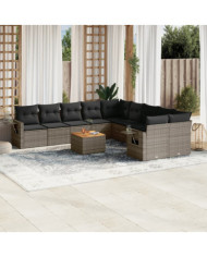 Salon de jardin 11 pcs avec coussins gris résine tressée | Mobilier & Déco