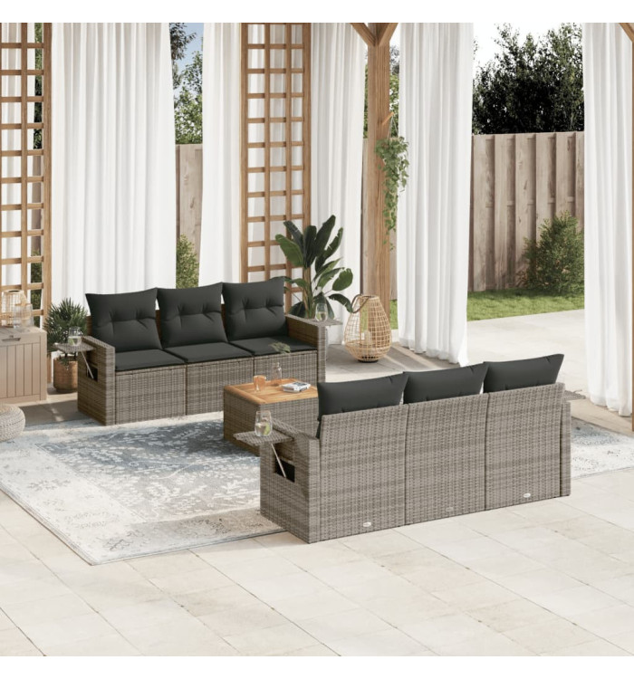 Salon de jardin avec coussins 7 pcs gris résine tressée | Mobilier & Déco