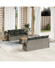 Salon de jardin avec coussins 7 pcs gris résine tressée | Mobilier & Déco