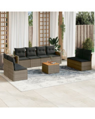Salon de jardin 9 pcs avec coussins gris résine tressée | Mobilier & Déco