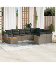 Salon de jardin avec coussins 10 pcs gris résine tressée | Mobilier & Déco