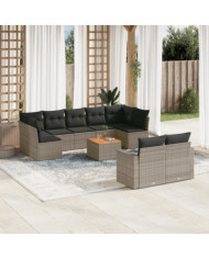 Salon de jardin avec coussins 10 pcs gris résine tressée | Mobilier & Déco