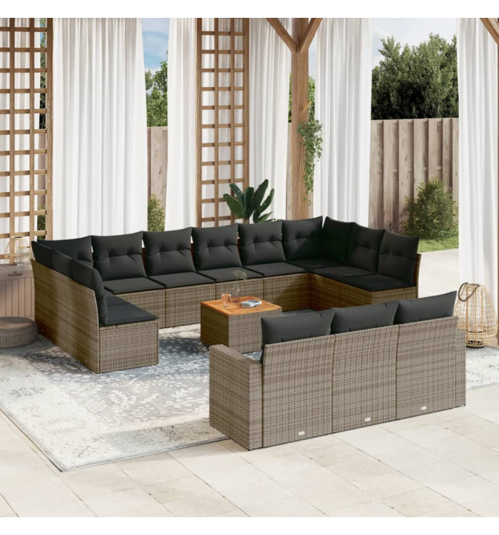 Salon de jardin avec coussins 14 pcs gris résine tressée | Mobilier & Déco