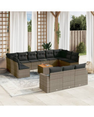 Salon de jardin avec coussins 14 pcs gris résine tressée | Mobilier & Déco