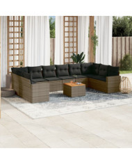 Salon de jardin 11 pcs avec coussins gris résine tressée | Mobilier & Déco