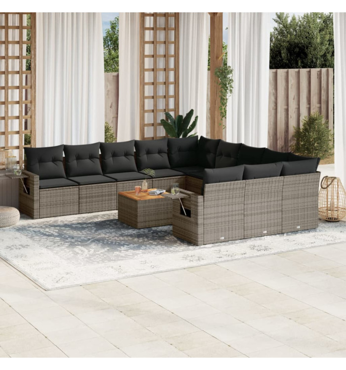 Salon de jardin avec coussins 12 pcs gris résine tressée | Mobilier & Déco