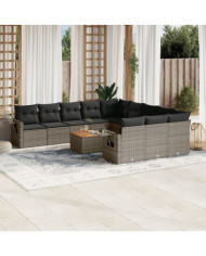 Salon de jardin avec coussins 12 pcs gris résine tressée | Mobilier & Déco