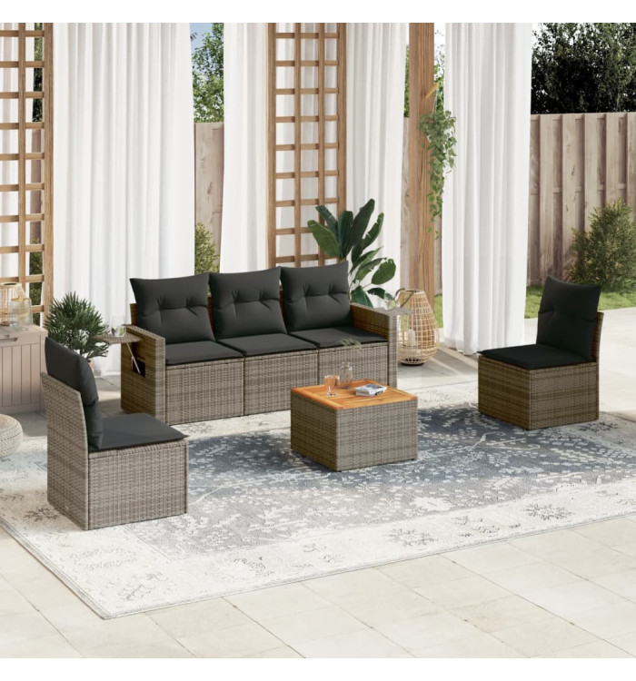 Salon de jardin 6 pcs avec coussins gris résine tressée | Mobilier & Déco