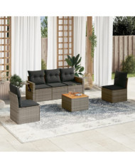 Salon de jardin 6 pcs avec coussins gris résine tressée | Mobilier & Déco