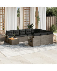 Salon de jardin 11 pcs avec coussins gris résine tressée | Mobilier & Déco