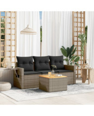 Salon de jardin 4 pcs avec coussins gris résine tressée | Mobilier & Déco