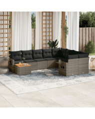 Salon de jardin avec coussins 10 pcs gris résine tressée | Mobilier & Déco